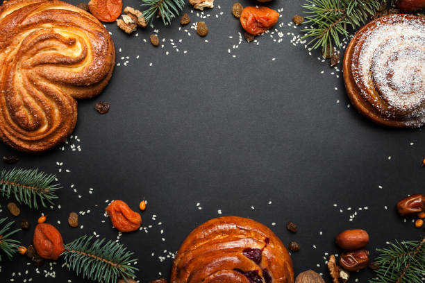 istock Sweet homemade buns with spruce branches. 933001482