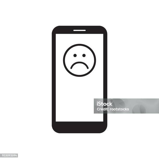 Smartphone With Sad Face Icon On The Screen Stock Illustration - Download Image Now - Anthropomorphic Face, Anthropomorphic Smiley Face, Black Color