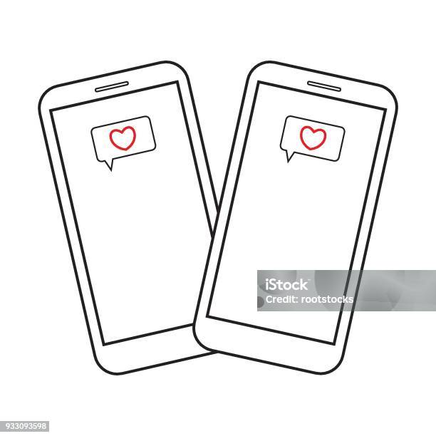 Two Smartphones With Heart Messages Stock Illustration - Download Image Now - Abstract, Black Color, Box - Container