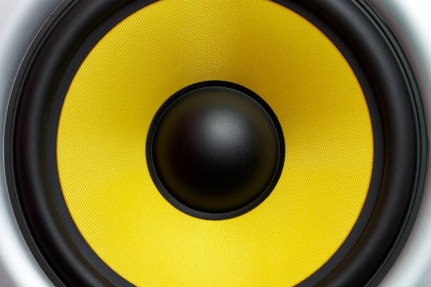 istock Yellow speaker loudspeaker close-up part of a musical column 933097936