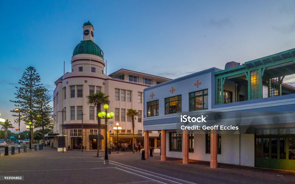 Napier, New Zealand - as summer night approaches The beautiful art deco town of Napier, New Zealand - as summer night approaches. Napier - New Zealand Stock Photo