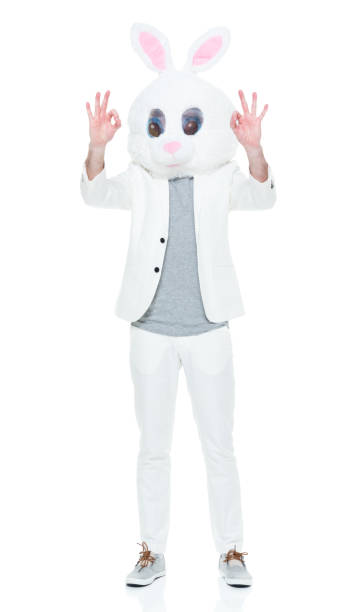 istock Well dressed man with bunny costume ok sign 933116192