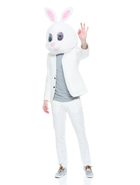 istock Well dressed man with bunny costume ok sign 933116206
