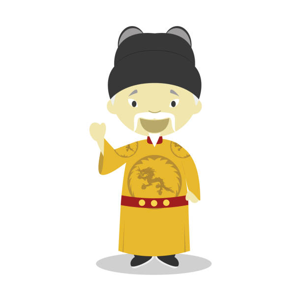 ilustrações de stock, clip art, desenhos animados e ícones de emperor ming hongwu cartoon character. vector illustration. kids history collection. - emperor