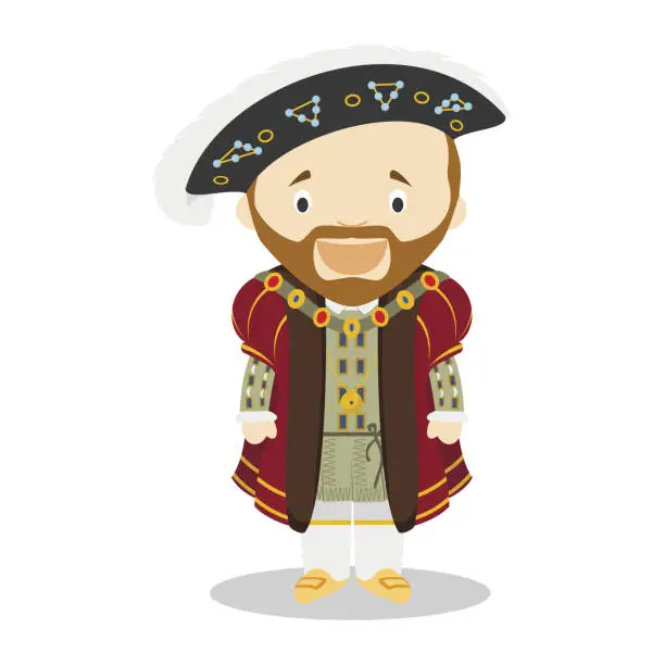 Vector illustration of Henry VIII of England cartoon character. Vector Illustration. Kids History Collection.