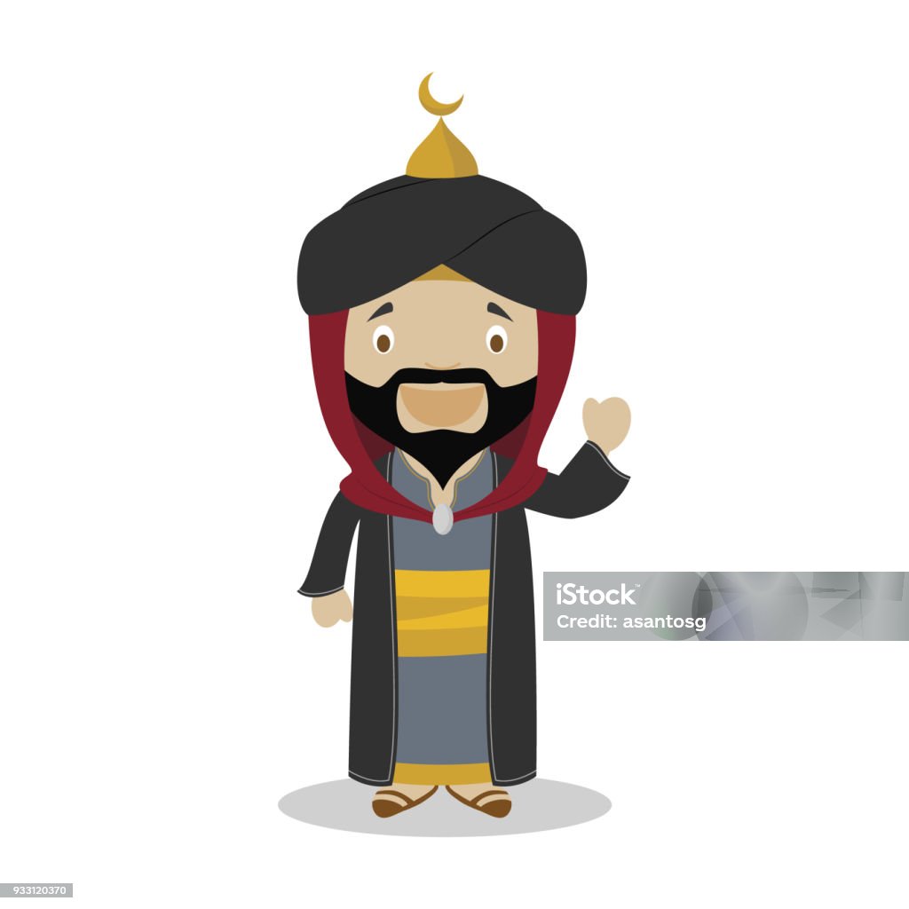 Personaje de dibujos animados de Saladino. Ilustración de vector. Colección de historia de los niños. - arte vectorial de Sultán libre de derechos