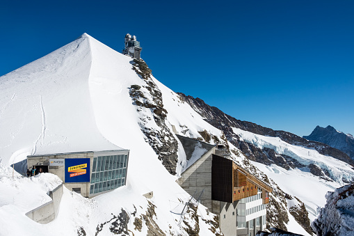 Switzerland. View on the Jungfraujoch observation station and Aletsch Glacier, 31 October 2017.