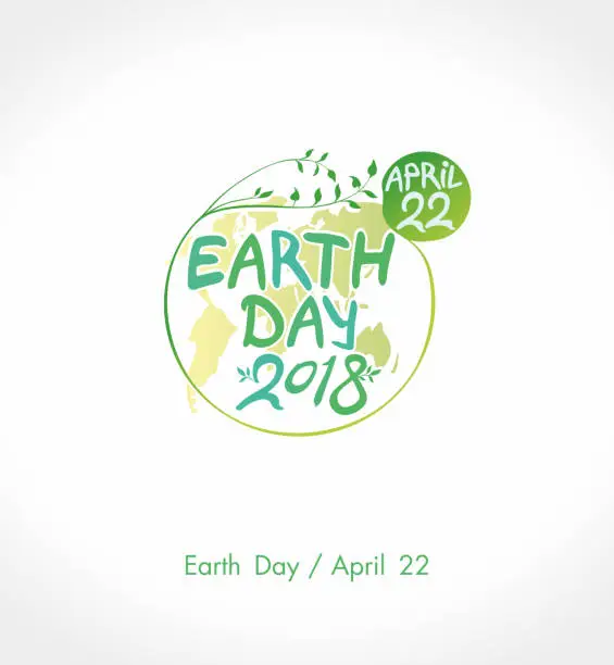 Vector illustration of Earth Day 2018. April 22. Round green vector template.