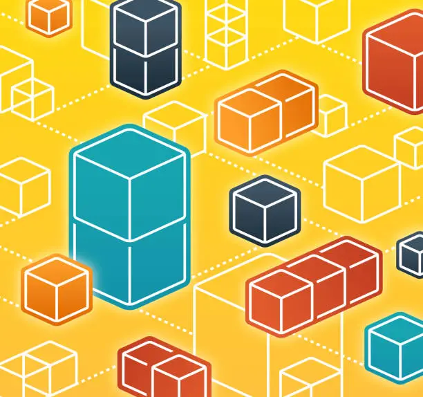 Vector illustration of Blockchain Abstract Cubes Network