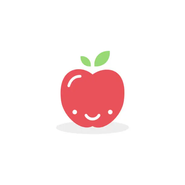 Vector illustration of Apple icon. Funny apple cartoon. Fresh fruit. Vector illustration, flat and minimal style.