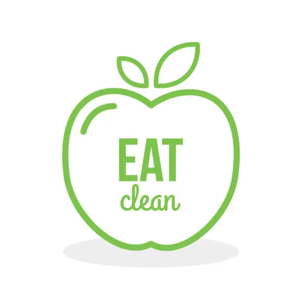 Vector illustration of Apple icon. Quote: Eat clean. Vector illustration, flat and minimal style.