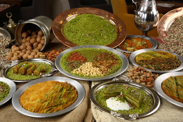 Turkish dessert with pistachio powder -