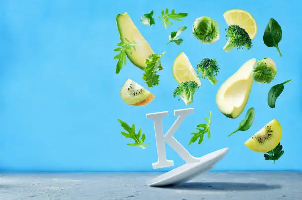 Flying foods rich in vitamin k. Green vegetables. Healthy eating