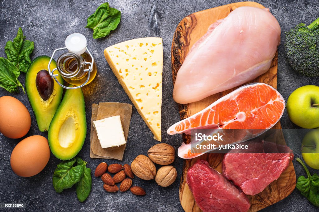 Healthy low carbs products. Ketogenic diet. Healthy low carbs products. Ketogenic diet concept. Top view Healthy Eating Stock Photo