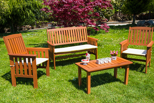 Garden furniture at springtime