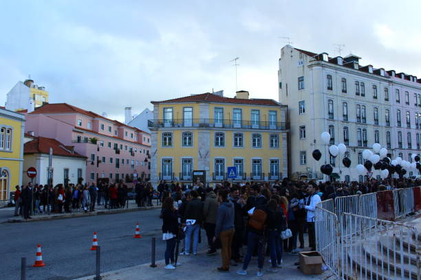 São Bento, Lisbon, Portugal - March 15, 2018: Public gathering of portuguese architects outside Parliament, in protest for the right of architecture being performed only by architects.