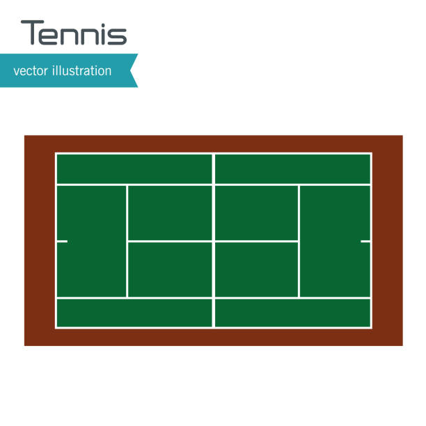 ilustrações, clipart, desenhos animados e ícones de desenho de vista superior corte de tênis - tennis court indoors net