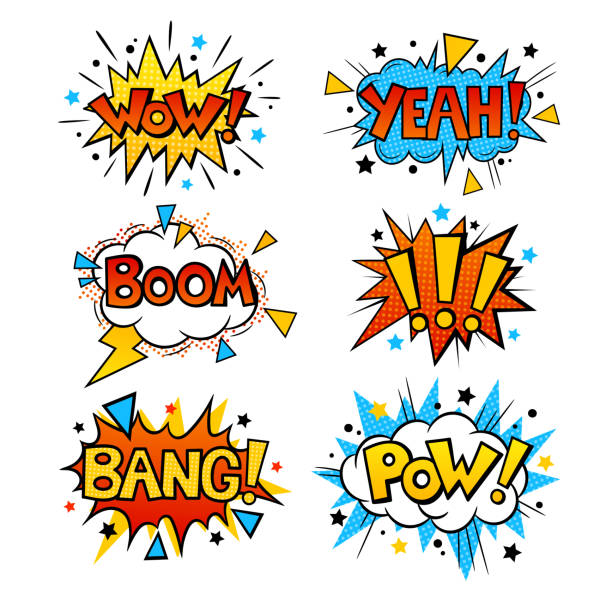 ilustrações de stock, clip art, desenhos animados e ícones de set of cartoon, speech bubbles with words. - bang