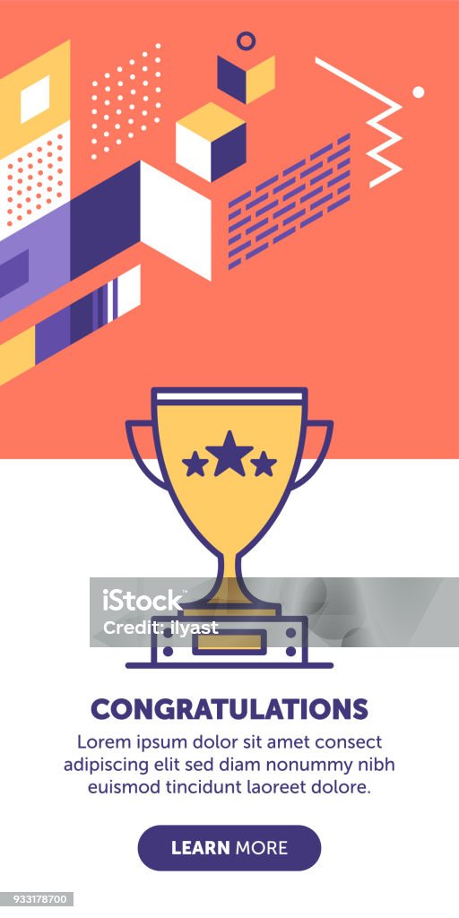 Congrats Banner Success trophy vector banner illustration also contains icon for the topic. Award stock vector