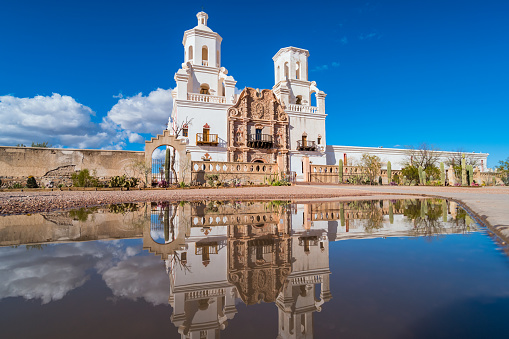 Stock photograph of the landmark Mission San Xavier del Bac Church in Tucson Arizona