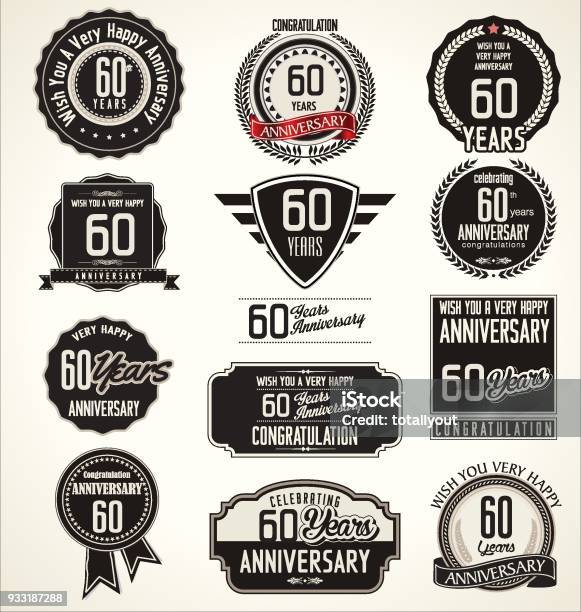 Anniversary Retro Labels Stock Illustration - Download Image Now - Anniversary, Aspirations, Award