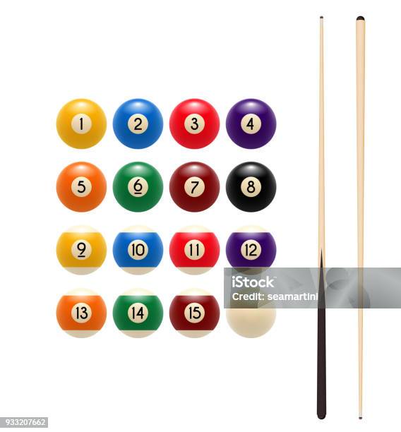 Pool Billiards Balls And Cue Vector Game Icon Stock Illustration - Download Image Now - Pool Ball, Stick - Plant Part, American Culture