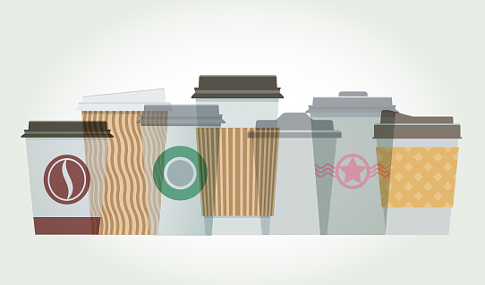Colourful overlapping silhouettes of coffee cups.