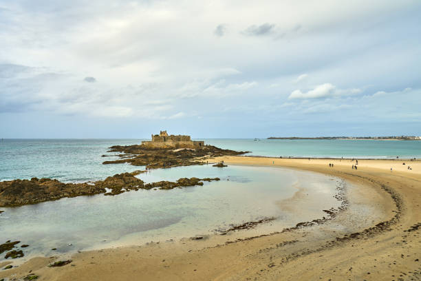 istock Saint Malo beach, Fort National and rocks during Low Tide. Britt 933210388