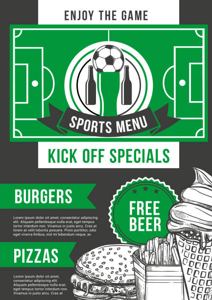 ilustrações, clipart, desenhos animados e ícones de esporte de futebol vector bar design de menu de bar de futebol - american football football food snack