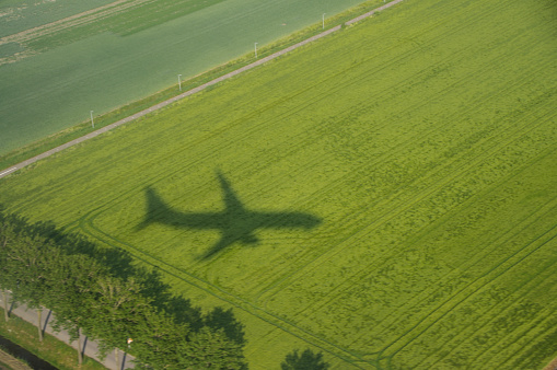 Shadow of a plane on a green field