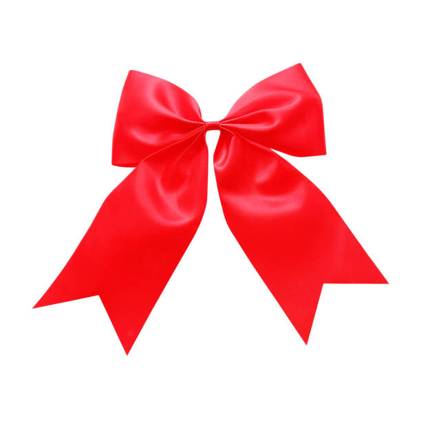 istock Red satin Ribbon bow Isolated on white 933220262