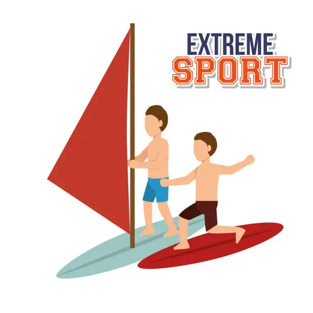 Vector illustration of extreme sport water surfing windsurfer