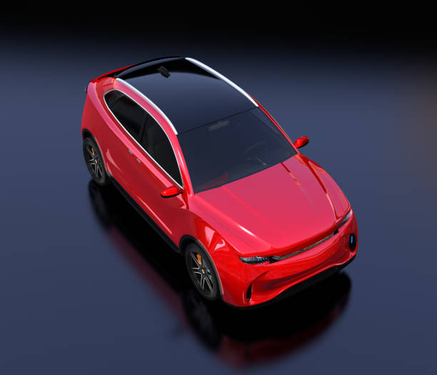istock Metallic red Electric SUV concept car on the ground 933297472