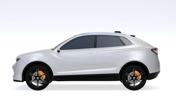 istock Side view of white Electric SUV concept car isolated on light gray background 933297772
