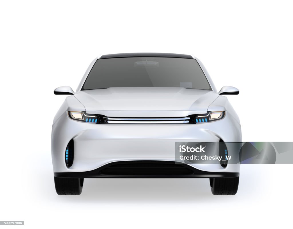 Vue de face de blanche voiture de concept de SUV électrique isolée sur fond blanc - Photo de Voiture libre de droits