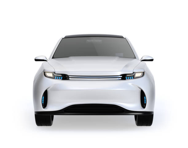 istock Front view of white Electric SUV concept car isolated on white background 933297804