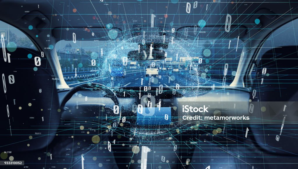 Intérieur de la voiture autonome. Concept de voiture de numérisation. - Photo de Voiture libre de droits