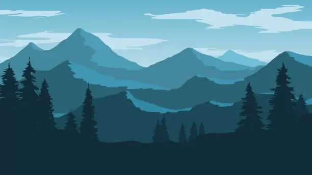 Vector illustration of Vector wallpaper with a landscape, a mountain range