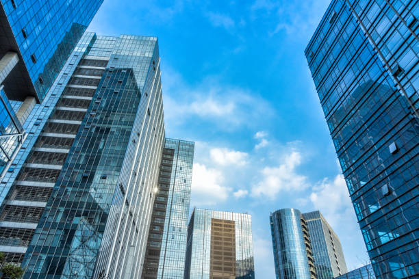 istock High modern skyscrapers over blue sky 933318092