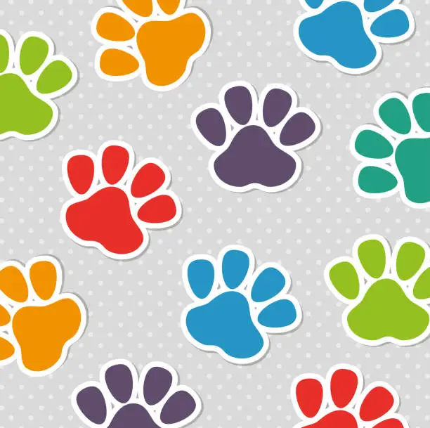 Vector illustration of foot print pet colors seamless pattern