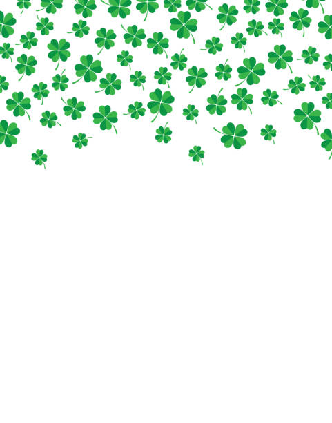 ilustraciones, imágenes clip art, dibujos animados e iconos de stock de poco fondo de hojas de trébol de cuatro hojas - st patricks day backgrounds clover leaf