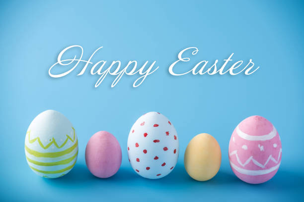 holiday greeting card with text happy easter - easter text single word paint imagens e fotografias de stock