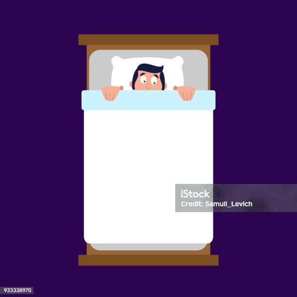 Man Under Blanket Is Afraid Fear In Bed Stock Illustration - Download Image Now - Bed - Furniture, Below, Adult