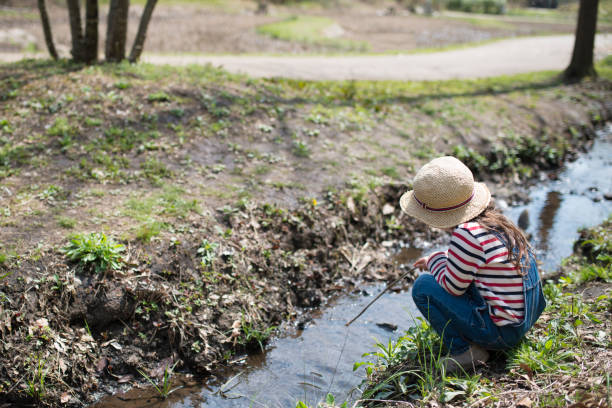 istock Little girl playing in the creek 933362836