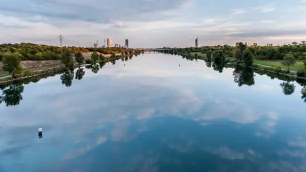 River Neue Donau in Vienna Austria on a calm day in summer