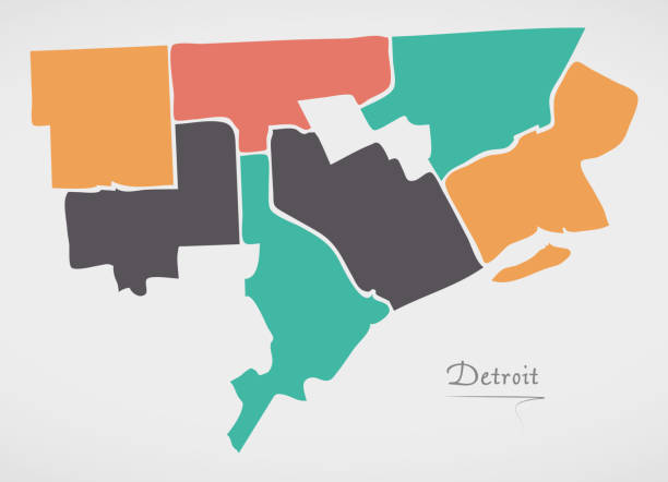 istock Detroit Michigan Map with neighborhoods and modern round shapes 933395854