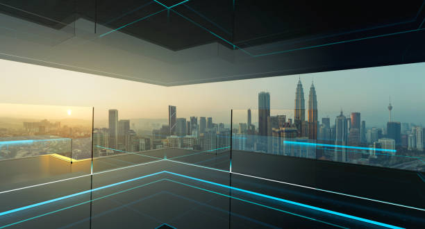 istock 3D rendering of a modern glass balcony 933399376