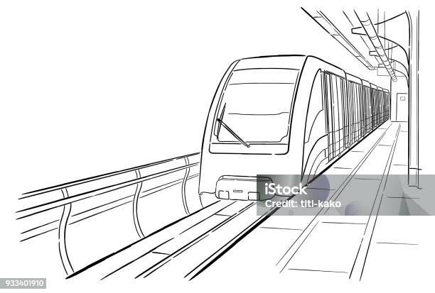 Hand Drawn Sketch Moscow Light Metro Station Stock Illustration - Download Image Now - Subway, Train - Vehicle, Line Art