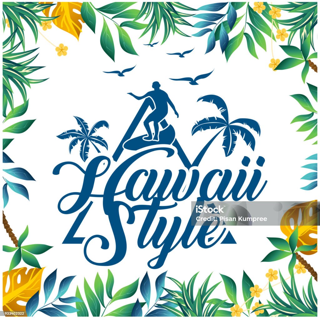 Hawaii Style Surfing Leaves Coconut Tree Background Vector Hình ...