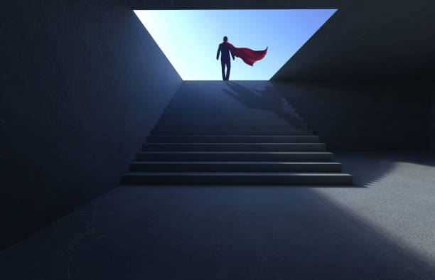 Successful businessman climbing on stair Successful hero businessman climbing on stair , ambitions concept . superhero photos stock pictures, royalty-free photos & images